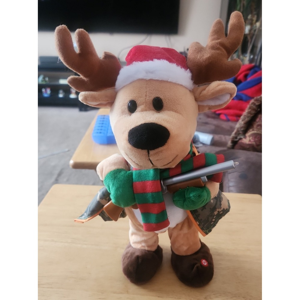 Gemmy Christmas 15" Musical Camo Reindeer Hunter Plush